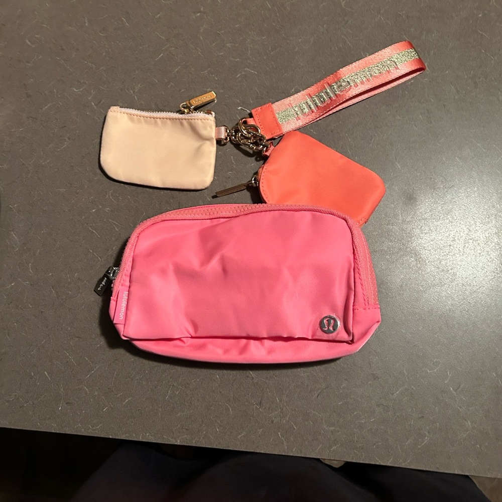Lululemon Red Wristlet with Gray Stripe
